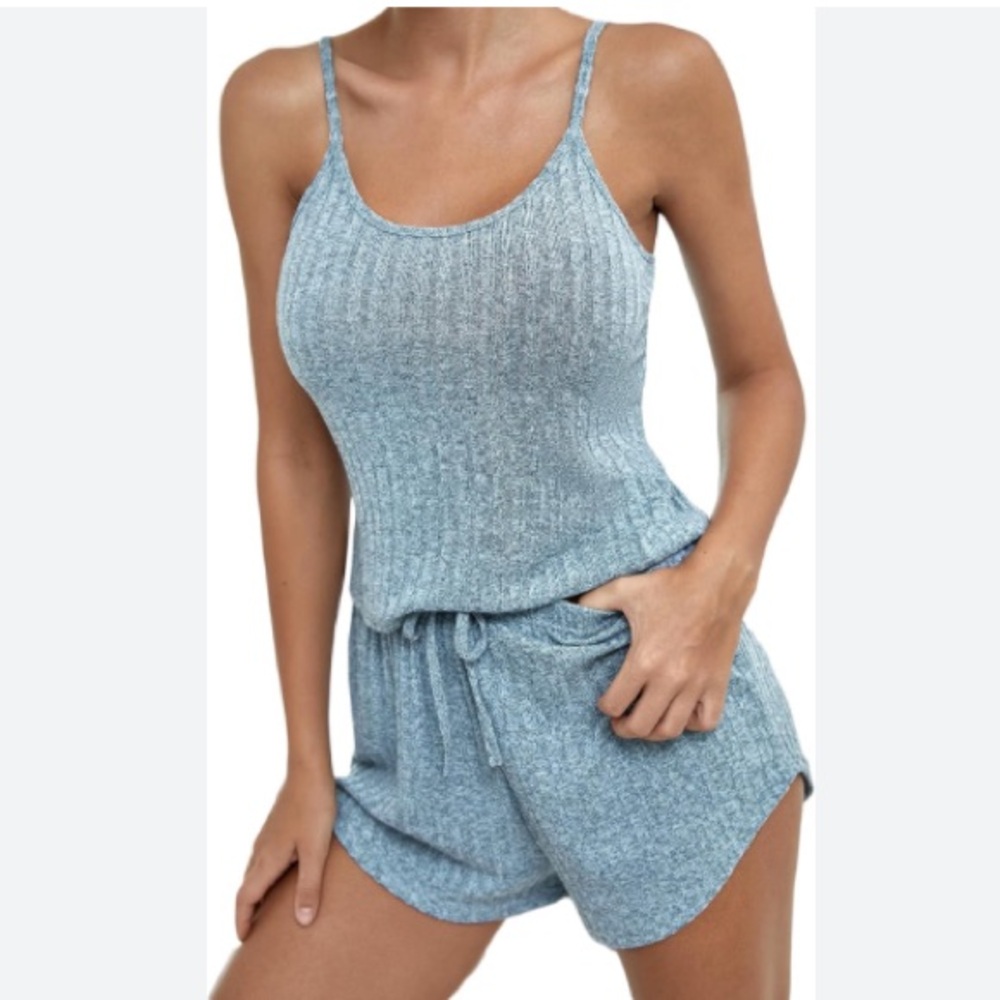 WOMEN - Ribbed Fabric Pijama Set Tank Top and Shorts | L